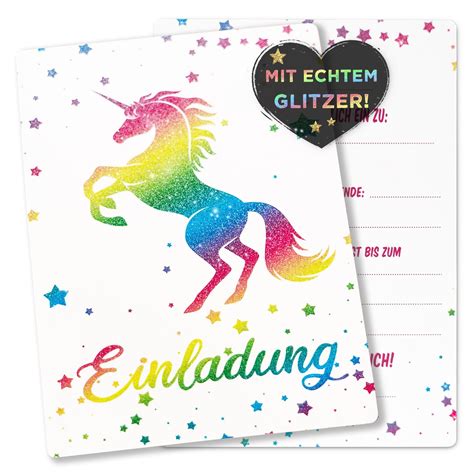 Glitzer Einhorn Einladungskarten für Kindergeburtstag Party