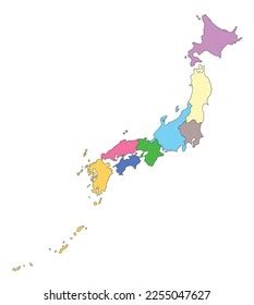 Japan Vector Map Colored Included Eight Stock Vector Royalty Free