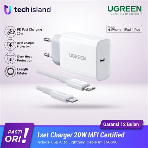 Jual Ugreen PD Fast Charger Set 20w USB C To Lightning Cable MFI CD137