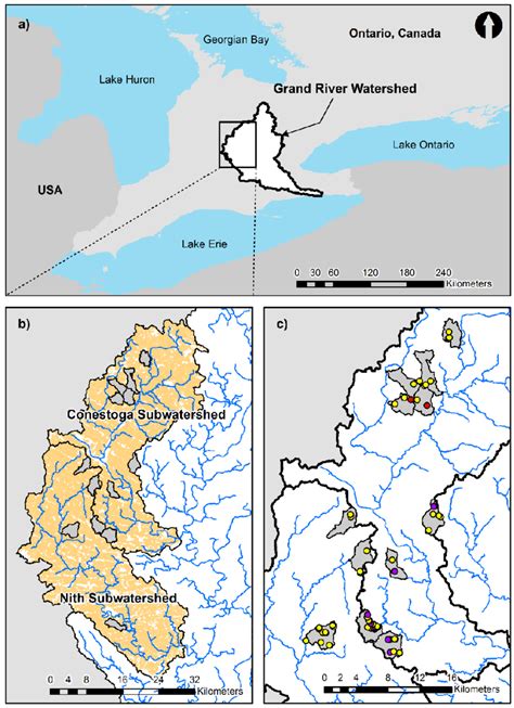 Map showing the location of the Grand River Watershed within the Great ...