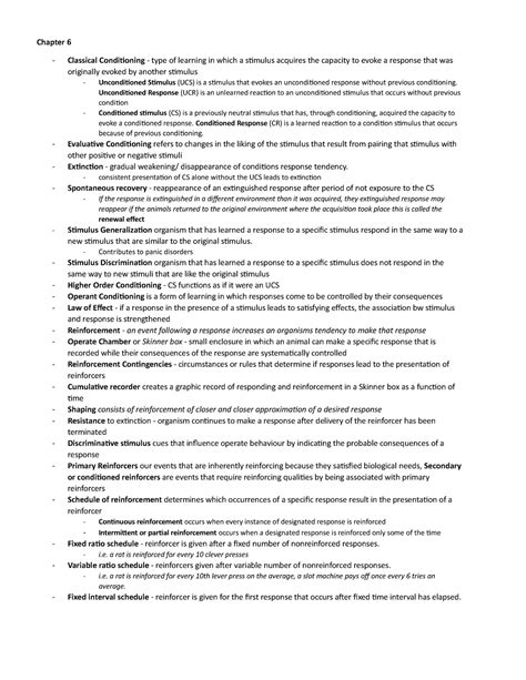 Chapter 6 Quick Notes Chapter 6 Classical Conditioning Type Of