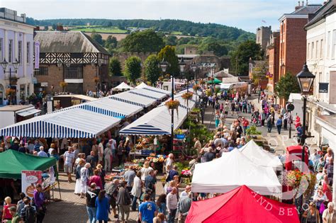 Market Stalls In Castle Square During Ludlow Food Festival Shropshire