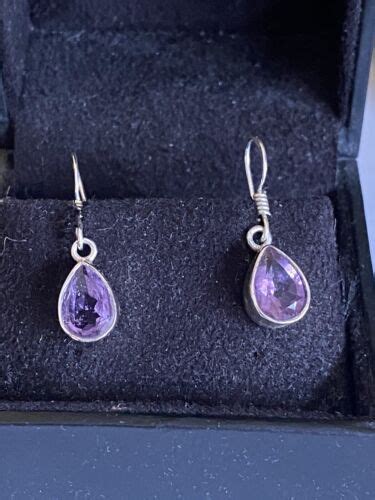 Sterling Silver Tear Drop Pear Cut Amethyst Earrings 3cm Drop EBay