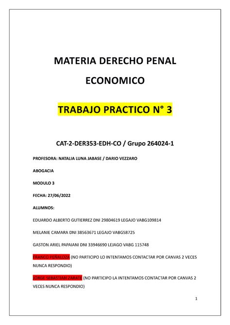 Tp Penal Econ Mico Materia Derecho Penal Economico Trabajo