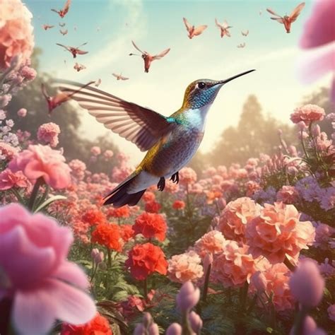 Premium AI Image A Colorful Hummingbird Flying Through A Field Of