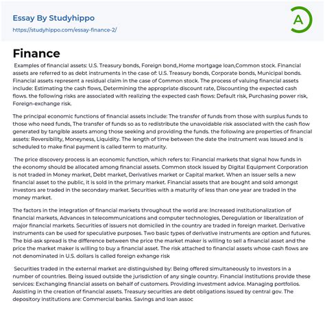 finance assets essay  studyhippocom