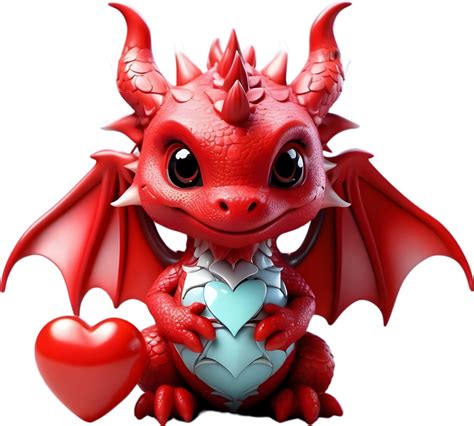 Ai Generated A Cute Little Dragon Holding A Heart 36519012 Png