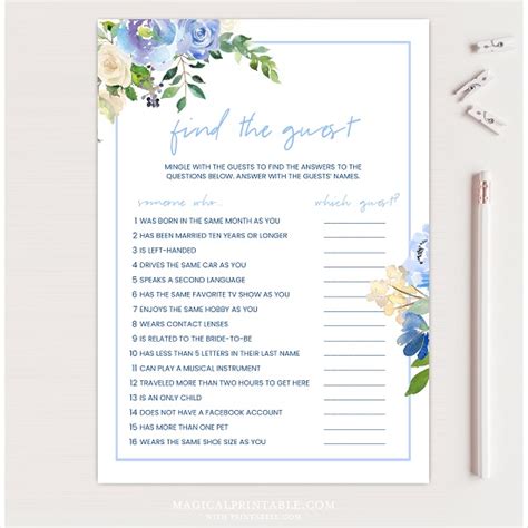 Elegant Blue Floral Bridal Shower Games Bundle Printabell • Express