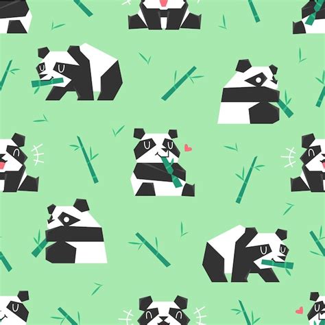 Premium Vector Cute Pandas Is Eating Bamboo In Some Different Poses