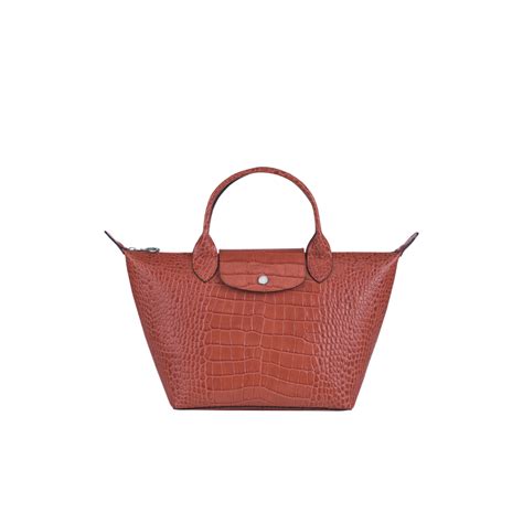 Longchamp Le Pliage Cuir Croco Sac A Main S Corail