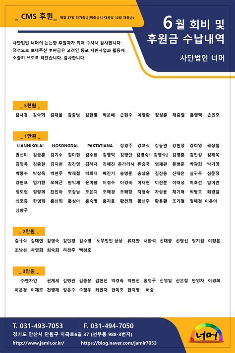 고려인너머 후원자명단 2021년 6월 후원 고맙습니다