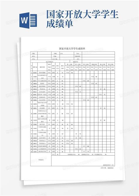 国家开放大学学生成绩单word模板下载编号qmwdygnw熊猫办公