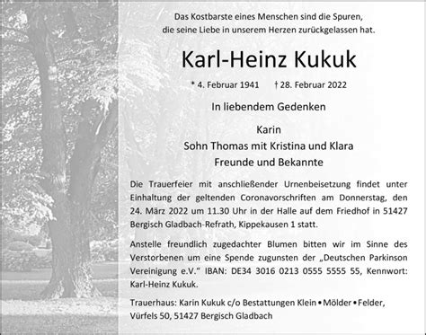 Traueranzeigen Von Karl Heinz Kukuk Wirtrauern