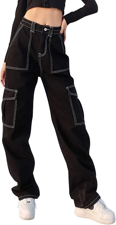 Laemilia Jeans Taille Haute Droit Pantalon Jambes Larges Pant Ample