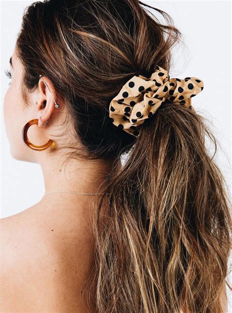 Tan Polka Dot Scrunchie Ponytail Inspiration Ponytail Hairstyles