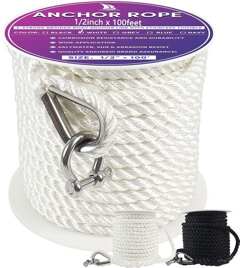 Premium Anchor Rope 100 Ft X 1 2 Inch 3 Strand Nylon Anchor Line Boat Rope Marine