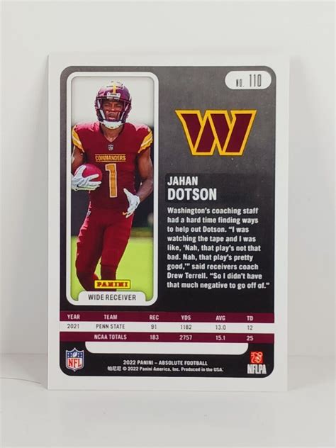 Jahan Dotson 2022 Panini Absolute Rookie Card 110 Washington