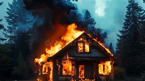 A House On Fire In The Middle Of A Forest Stock Footage Video Of