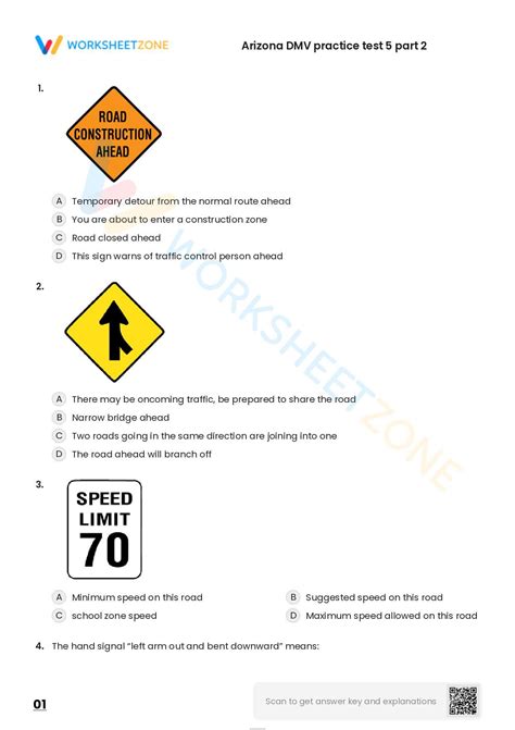 Free Printable Arizona DMV Practice Test 5 Part 2 Worksheet