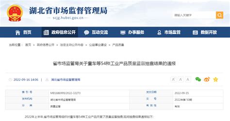 湖北省市场监管局通报童车等54种工业产品质量监督抽查结果 中国质量新闻网