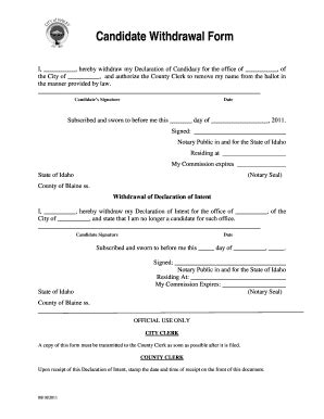 Fillable Online Haileycityhall Candidate Withdrawal Form City Of