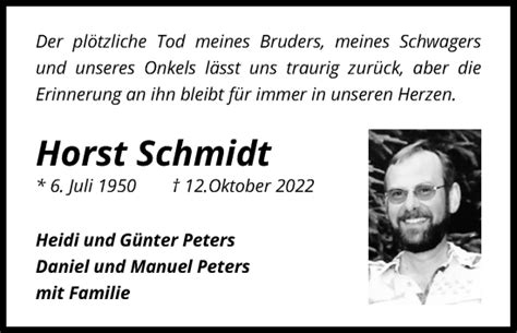 Traueranzeigen Von Horst Schmidt WirTrauern