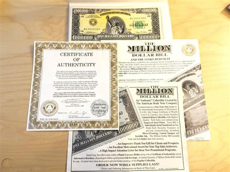 Authentic 1988 Iam One 1 Million Dollar Bill W Certificate