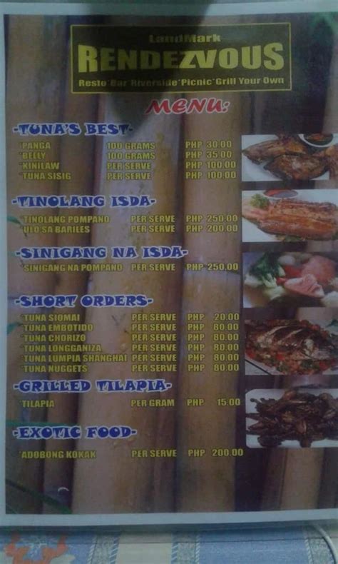 Carta De Landmark Rendezvous Tuna Grills And Resto Bar Kidapawan