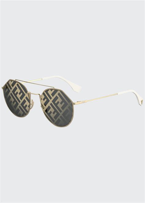 Fendi Men's 54mm FF Logo-Monogram Geometric Metal Sunglasses - Bergdorf ...