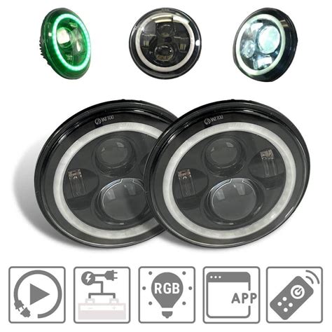 Round Led Headlight Pair W Rgb Halo And Adapters Extreme Led Light