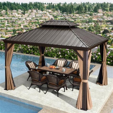 Outdoor Hardtop Gazebo Double Roof | Galvanized Steel Canopy