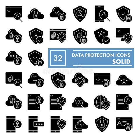 Data Protection Line Icon Set Computer Safety Symbols Collection