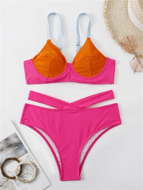 Color Block Underwire Bikini Swimsuit Shein Usa