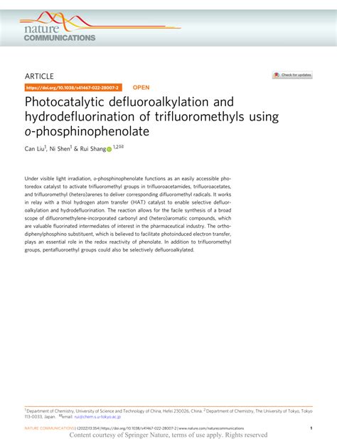 Pdf Photocatalytic Defluoroalkylation And Hydrodefluorination Of