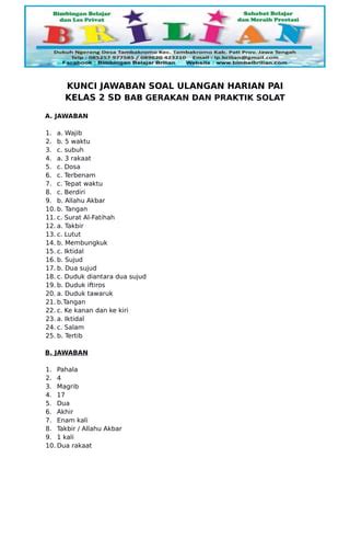 Soal Pai Kelas Sd Bab Gerakan Dan Praktik Solat Dan Kunci Jawaban Pdf