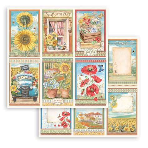 Stamperia Double Sided Cardstock 12x12 Sunflower Art 6 Cards