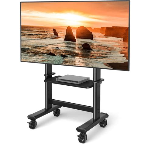 Mobile TV Cart Rolling TV Stand With Wheels For 55 90 Inch LCD LED Flat