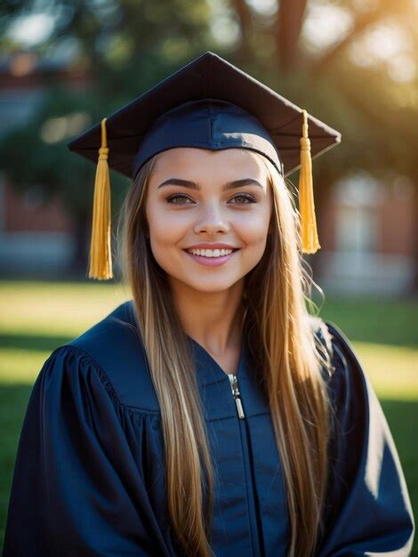 Premium Photo Smiling Cute Girl Graduate In Cap And Gown On