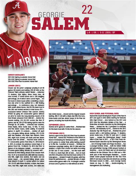 2016 Alabama Baseball Game Program Roster on Behance