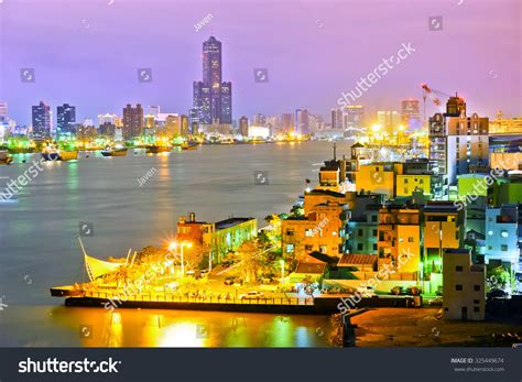 Kaohsiung Harbor At Night In Kaohsiung, Taiwan. Stock Photo 325449674 ...