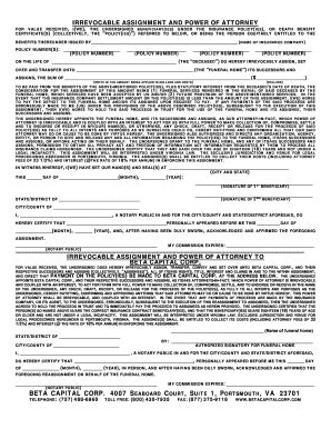 Fillable Online Irrevocable Assignment Form BETA CAPITAL CORP Fax