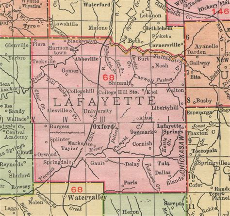 Lafayette County, Mississippi, 1911, Map, Rand McNally, Oxford, Denmark ...