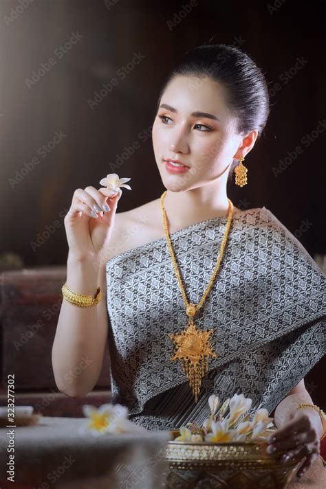 Woman Wearing Laos Traditional Dress Costumevintage Stylelaos Girl