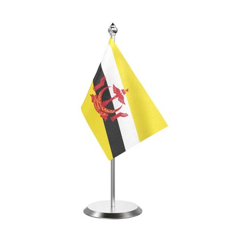 Brunei Darussalam Table Flag With Stainless Steel Base And Pole Seher