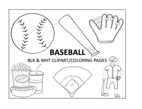 Baseball Coloring Pages Black And White Clipart Digital Download Png