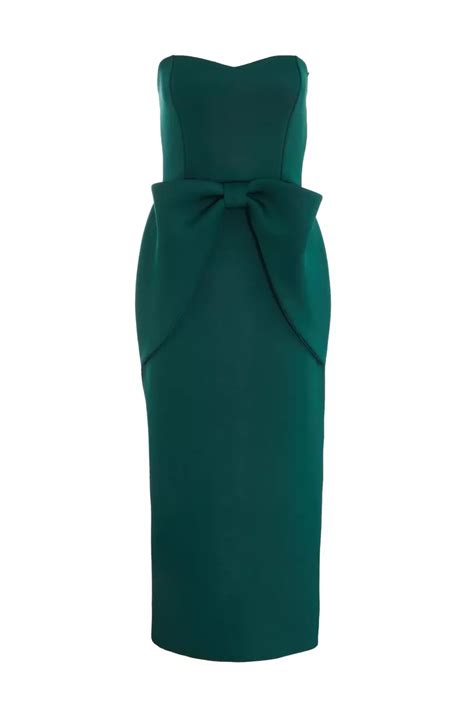 Bottle Green Bow Midaxi Dress Quiz Clothing