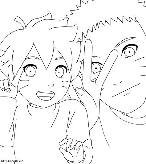 Little Boruto And Naruto Coloring Page