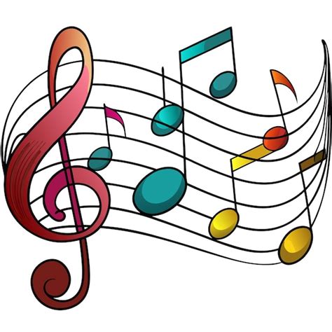 Notas musicales coloridas en un bastón Vector Premium