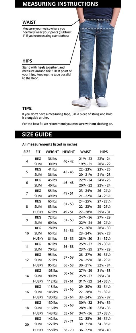 Jeans Size Chart | Bruin Blog