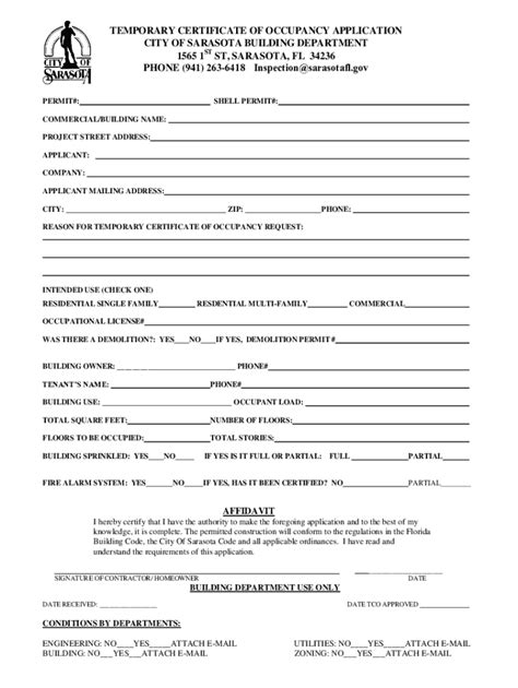 Fillable Online TEMPORARY CERTIFICATE OF OCCUPANCY APPLICATION Fax